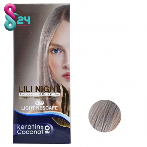 کیت رنگ مو لی لی نایت شماره 9.77  رنگ نسکافه ای روشن 120 میلی لیتر
