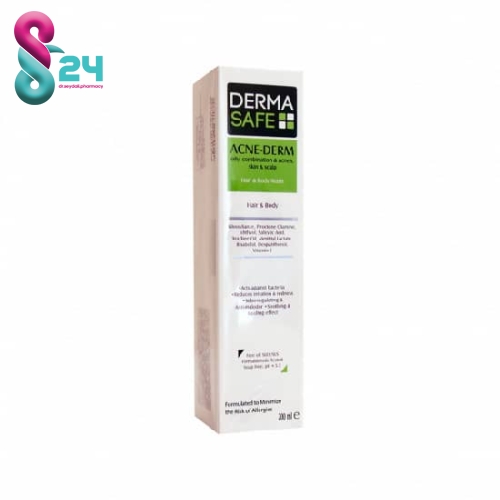شامپو سر و بدن درماسیف مناسب پوست های چرب، مختلط و دارای آکنه 200  میلی لیتر ( Derma Safe Hair & Body Acne Derm Oily Combination & Acneic Skin )