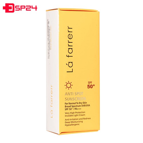 کرم ضد آفتاب SPF50 پوست خشک و معمولی لافارر ضد لک بی رنگ 40 میلی گرم