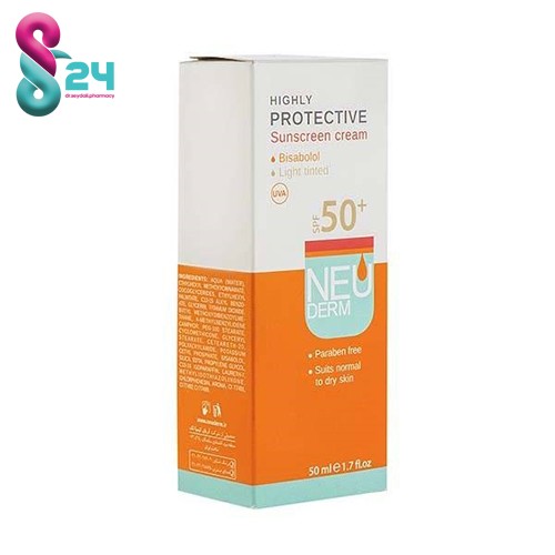 کرم ضد آفتاب نئودرم⁺SPF50 مدل هایلی پروتکتیو مناسب پوست های معمولی و خشک ۵۰ میلی لیتر