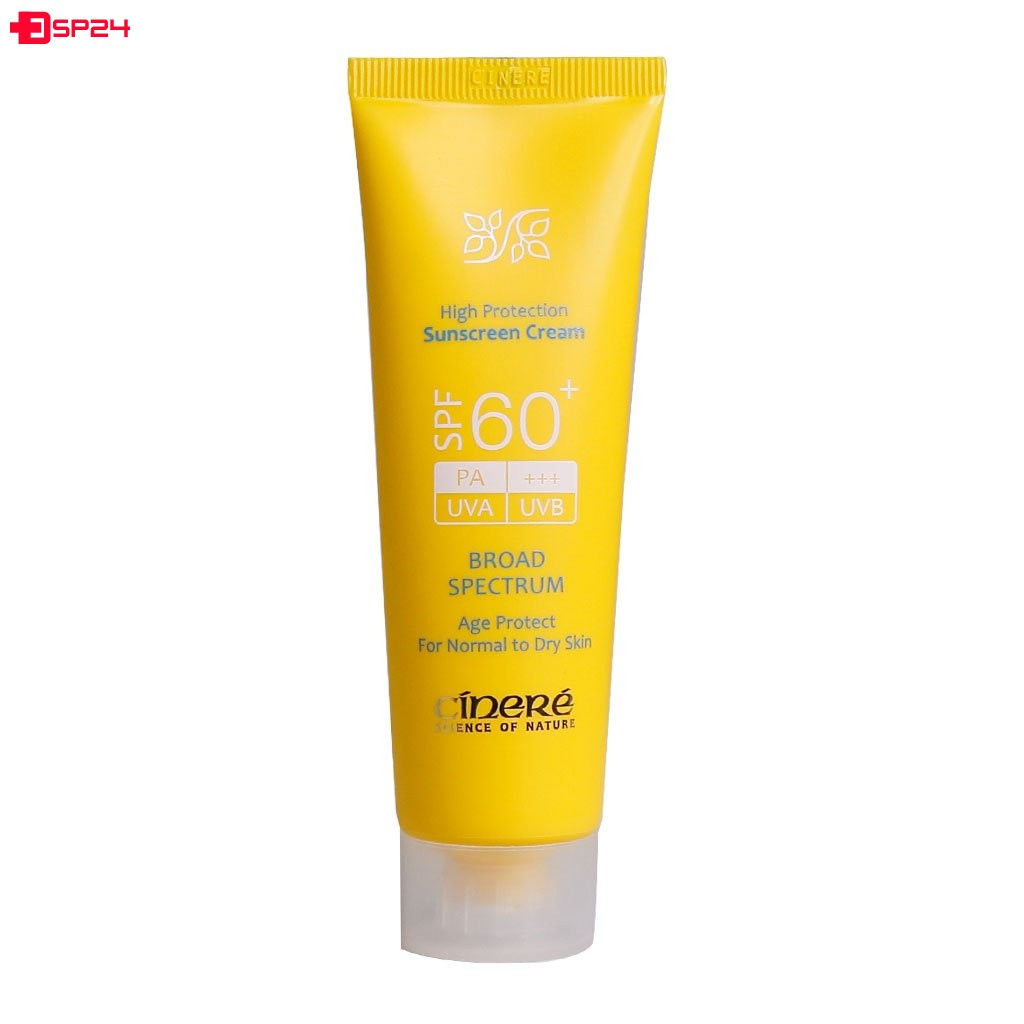 کرم ضد آفتاب SPF60+ بدون رنگ سینره مناسب پوست های معمولی تا خشک 50 میلی لیتر