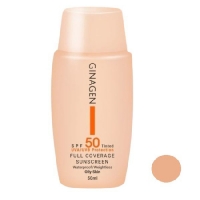 کرم ضد آفتاب رنگی پوست چرب SPF50 ( طبیعی ) ژیناژن ( Ginagen Full Coverage Sunscreen Tinted Cream For Oily Skin )
